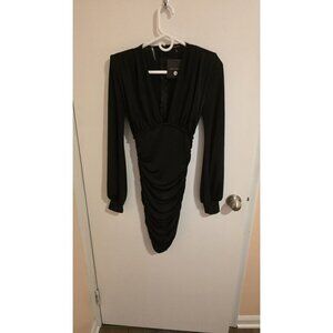 JAINMY MARTINEZ Dress NWT Size Medium Black Shoulder Pads Ruched Sides NWT Nye